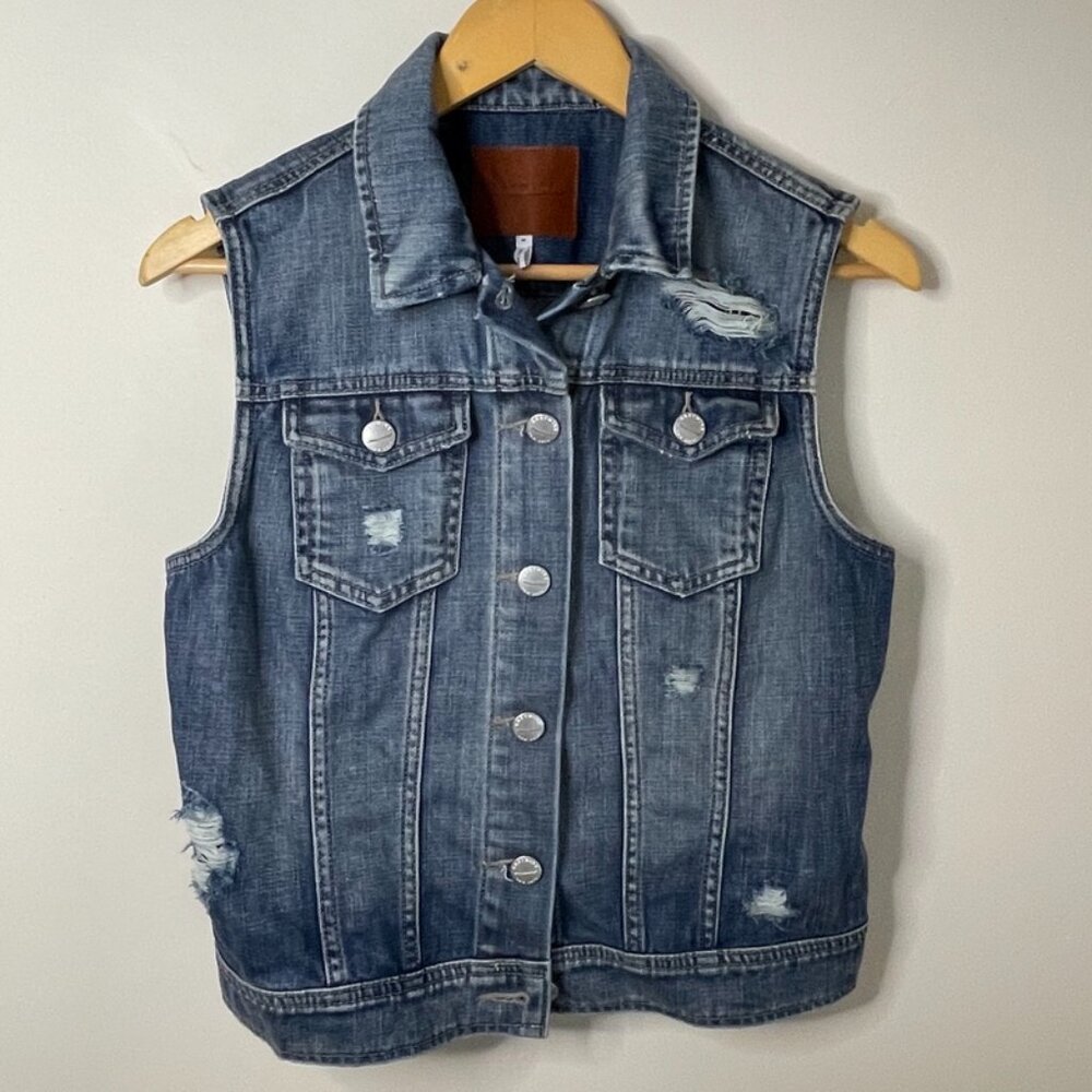 NWOT Greywire New York Lilly Vest in Soho distressed denim Jean Light Med Wash M